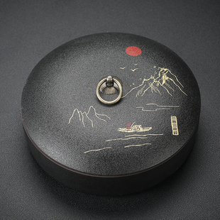 黑陶普洱茶饼罐 j陶瓷茶叶收纳盒单饼密封储茶罐大号357克存茶醒