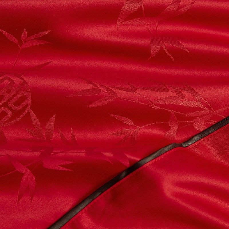 中式刺绣澳棉磨毛婚庆四件套大红色床单被套多件套结婚床上用品4