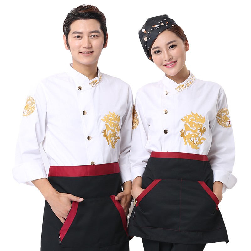 厨师长大龙腾厨师服龙袍酒店餐厅后厨房饭店厨师工作X服长袖秋男