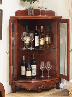 新款美式客厅实木角柜墙角置物柜转角F三角酒柜卧室边角收纳柜拐