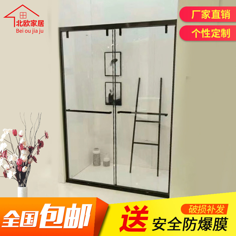 定制不锈钢整体淋浴房一字型弧形钢化防爆玻璃浴T室卫生间隔断移