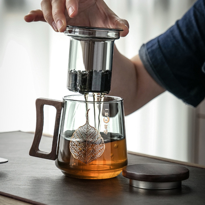日式玻璃泡茶杯茶水分离男士办公室喝茶杯子个人耐热水杯