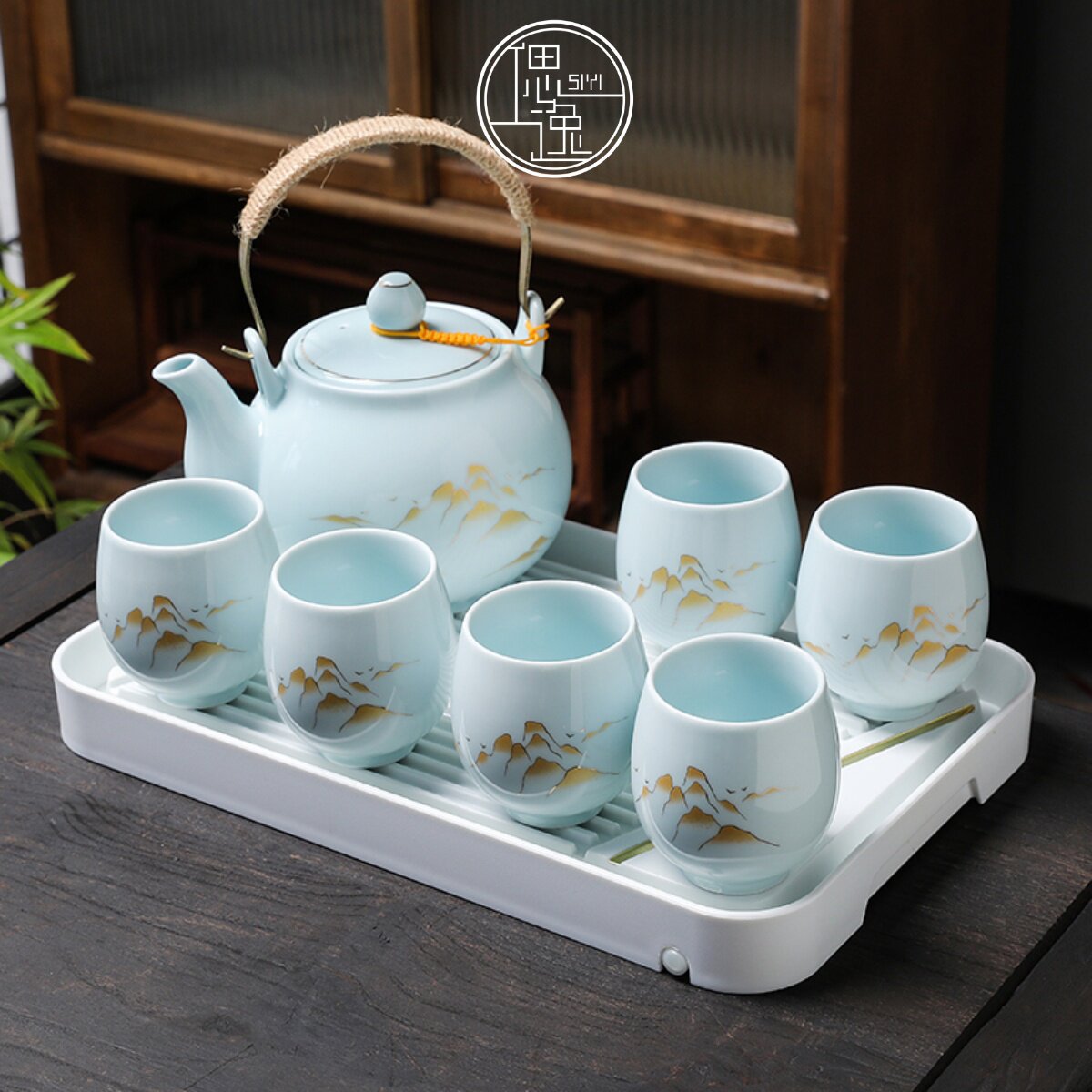 小清新青瓷提梁壶功夫茶具套装中式现代简约大号家用送礼茶壶茶杯,餐饮具,功夫茶具,淘宝优惠券,粉丝福利购,淘宝优惠卷