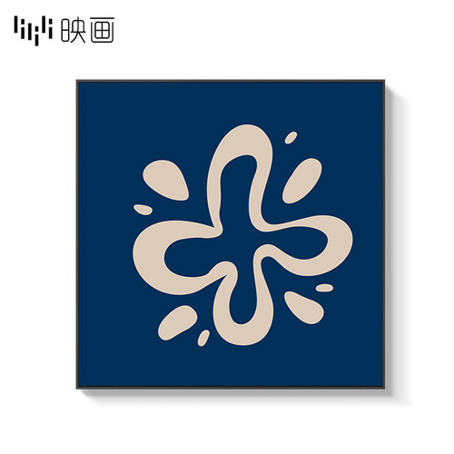 现代简约蓝色抽象沙发装饰画四z联组合挂画餐厅正方形样板间挂墙