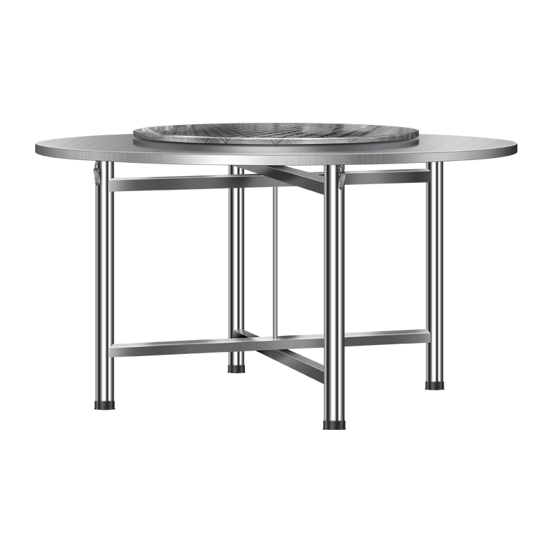 不锈钢摺叠大圆桌面现简约代吃饭桌圆形连身餐桌桌子家用方桌圆台