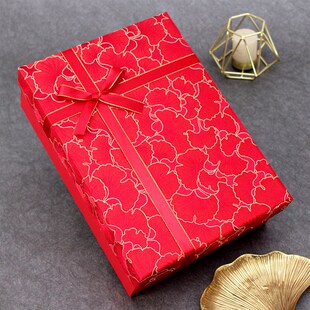 布艺红色礼物盒子银杏叶小众包装盒大号高级感礼品盒生日礼盒空盒