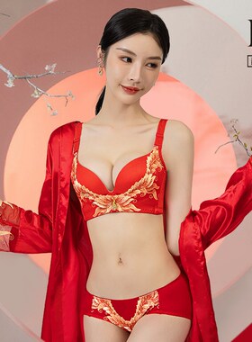 Liang靓 红色内衣结婚新娘女士内衣内裤套装女刺绣大红本命年文胸