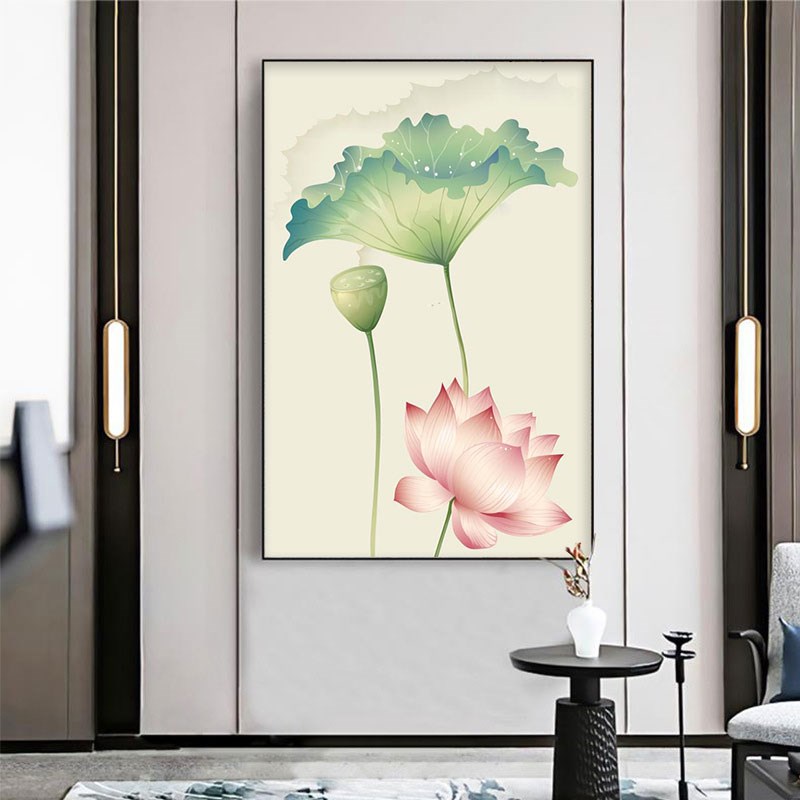 新中式茶室禅意荷花装饰画水墨书房墙面壁画餐厅玄关走廊过道挂画图片