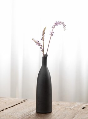 创意新中式陶瓷手工纯黑摆件现代简约家居装饰品台面插花陶瓷花瓶
