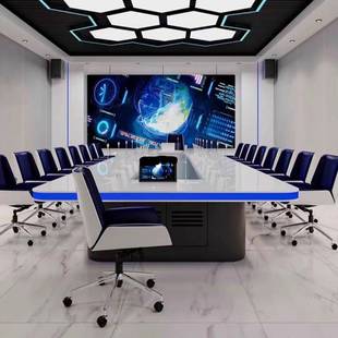 现代科技感无纸化会议桌长桌智能中控升降器显示屏会议系统办公桌