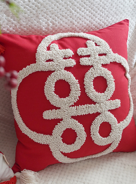 吾家婚品结婚靠h垫中式红色喜字抱枕一对抱枕套婚房喜靠枕婚房装