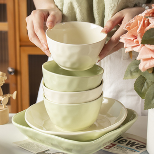 碗家用单个吃饭碗米饭碗汤碗w2025新款 网红奶油风陶瓷碗碟盘餐具