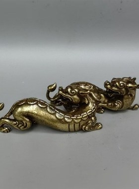 黄铜复古貔貅神兽n麒麟纯铜一对客厅手把摆件茶宠家居摆件