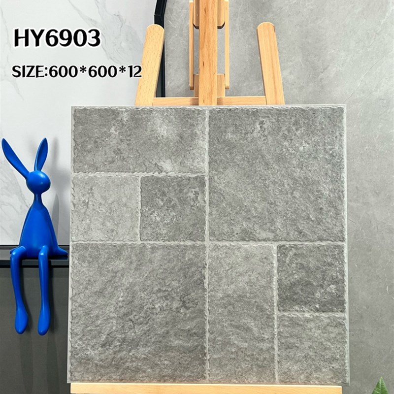 中式广场庭院阳台加厚瓷砖600x600莱姆地铺石12mmV磨具面仿古地砖