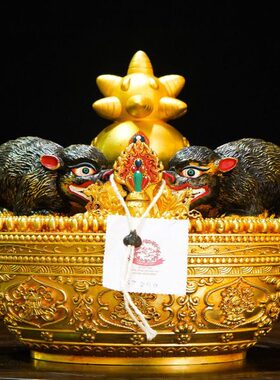 摆设品纯铜鼬鼠吐式品宝宝六供系列鎏中式藏金瓶寸供铜家用摆件