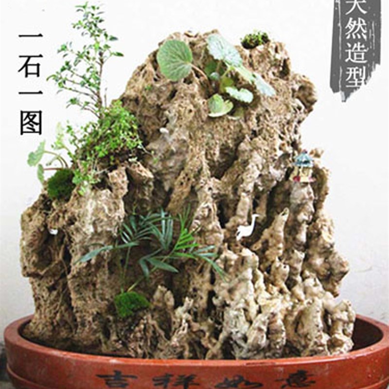 吸水石原石上水石假山盆景客厅新流水装饰摆件造T景真石头爆款包