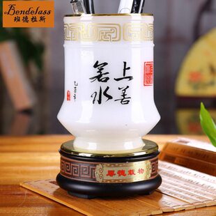 班德拉斯创意琉璃笔筒办公室摆件上善若水厚德载物时尚装饰品摆设