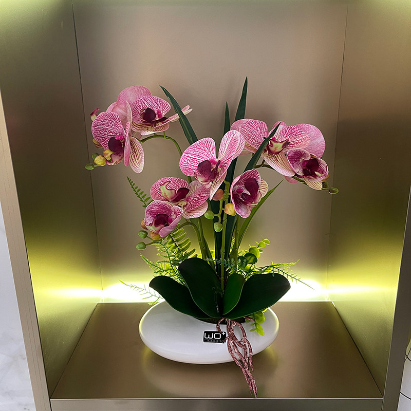手感PU蝴蝶兰仿k真花艺陶瓷摆件客厅餐桌花摆花茶几上摆放的花假