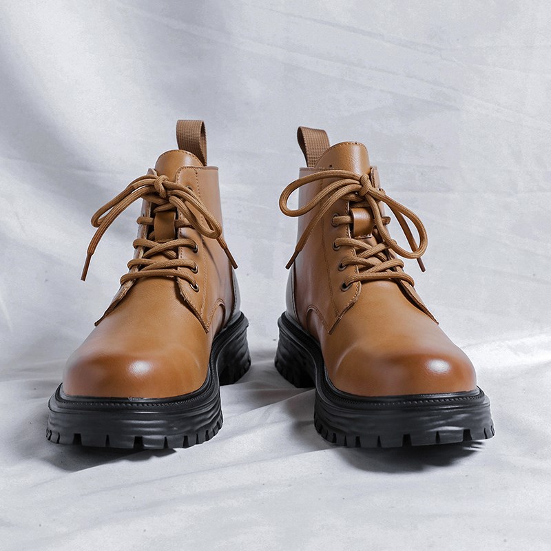 马丁靴男款低帮秋季英伦风高帮皮鞋厚底男生漆皮黑色中帮短筒靴子