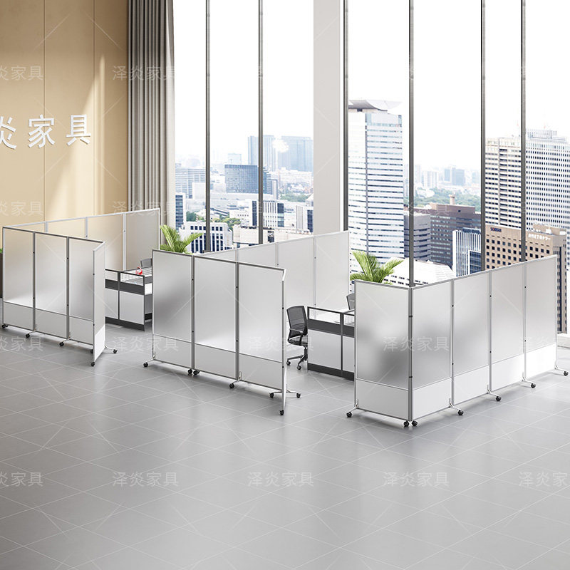 透明亚克力移动屏风办公室隔断墙 工厂车Q间用可推拉折叠隔板