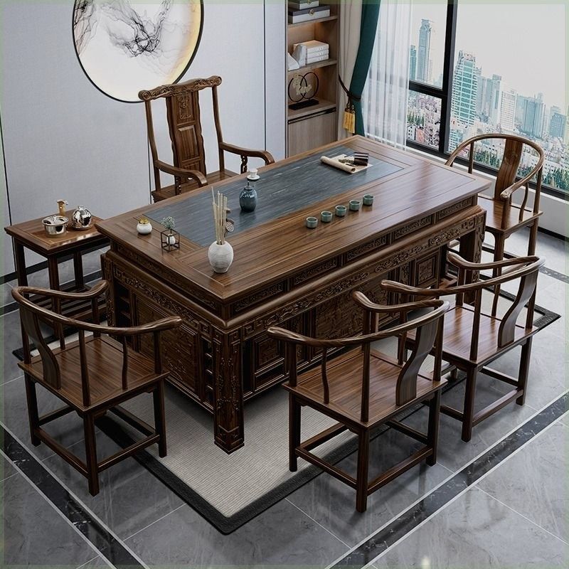 实木茶桌椅中式仿古一桌五椅功夫茶几办公室泡茶台茶桌一体一整套,住宅家具,红木茶桌/茶台,淘宝优惠券,粉丝福利购,淘宝优惠卷