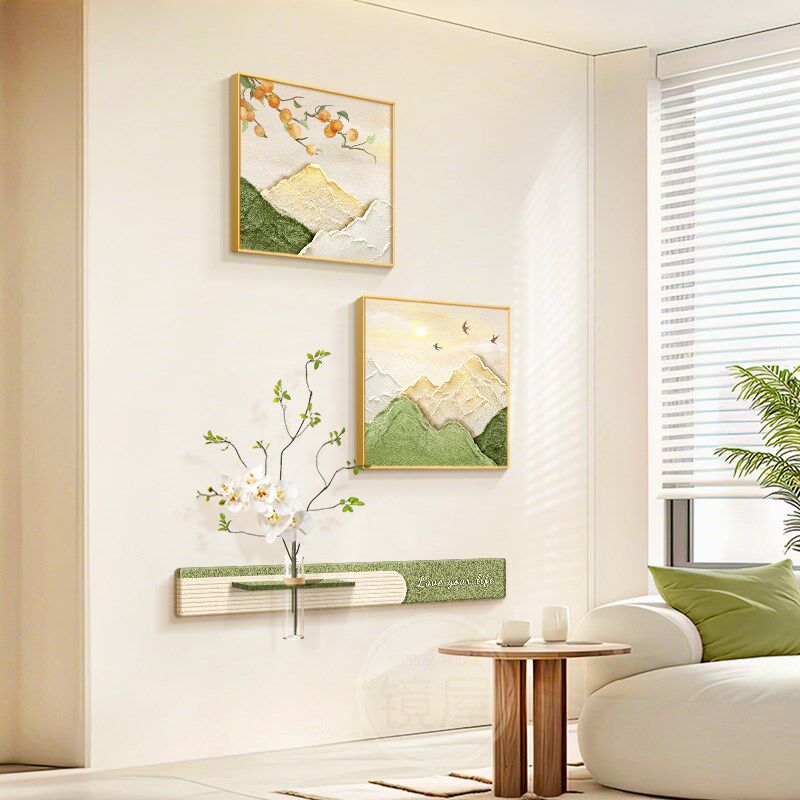 原木奶油风客厅装饰画背有靠山沙发背景墙面挂画2025X新款玄关壁