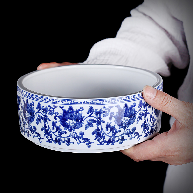 茶洗陶瓷茶具配件零配水盂大号家用青花瓷笔洗水洗杯洗茶渣废水缸