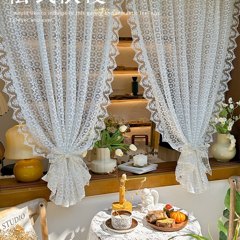 韩式田园法式浪漫白色蕾丝纱花边纱帘隔断半帘Q小窗户窗帘厨房门