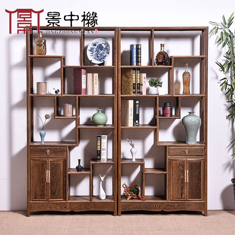 红木家具鸡翅木博古架实木中v式茶叶柜小多宝阁客厅玄关隔断置物