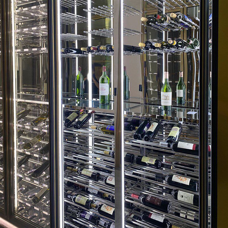 定制酒吧高档亚克力酒架玻璃展示柜子红酒架不锈T钢红酒柜恒温酒
