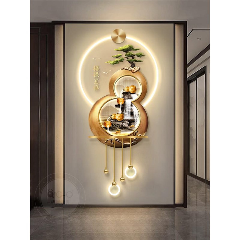 新中式流水生财玄关装饰画葫芦走廊过道挂画入户门立体壁饰灯图片