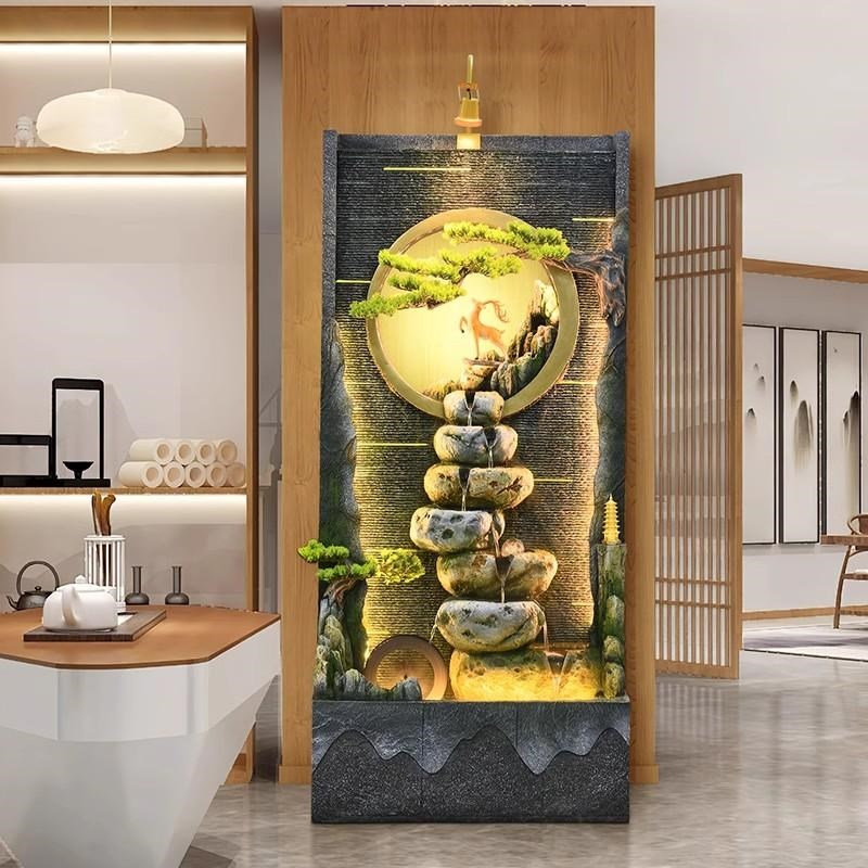 酒店假山流水喷泉鱼池乔迁户外别墅庭院客厅水幕墙流水屏风隔断墙