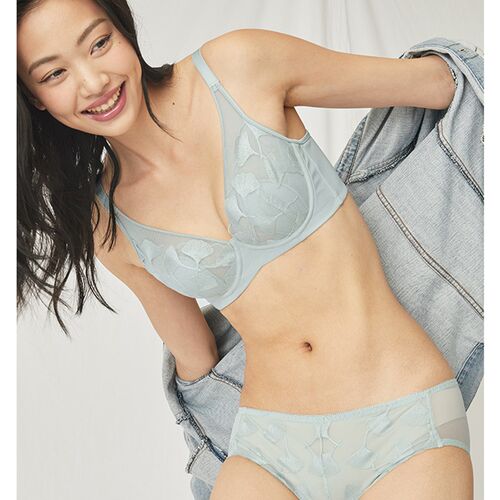 内衣女薄款大胸显小文胸收副乳胸罩水F晶杯蕾丝全罩杯聚拢防下垂