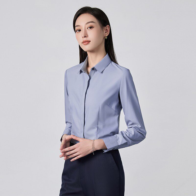 长袖衬衫女2025新款春秋季职业装定制DLOGO刺绣4S店销售工作服衬