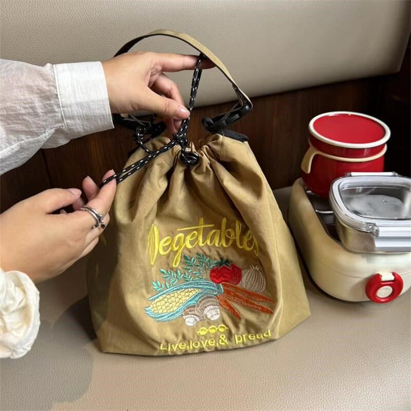 刺绣饭盒包手提袋便携大容量上班族保温饭包学生T便当包带饭饭兜