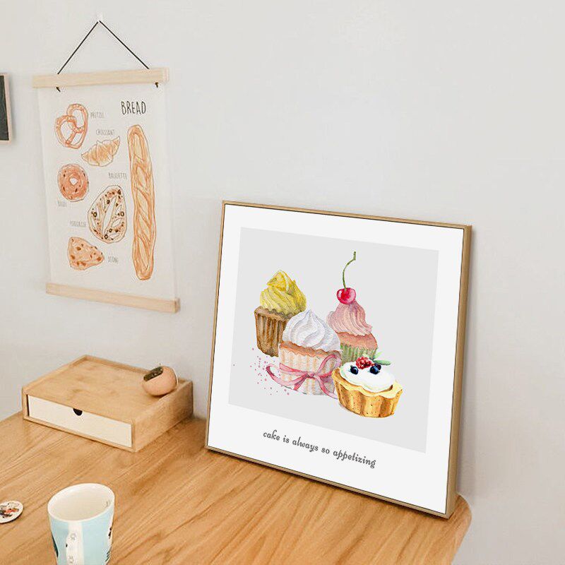 蛋糕店装饰画餐厅背景墙厨房烘焙甜品店奶茶店咖啡厅水彩海报挂画