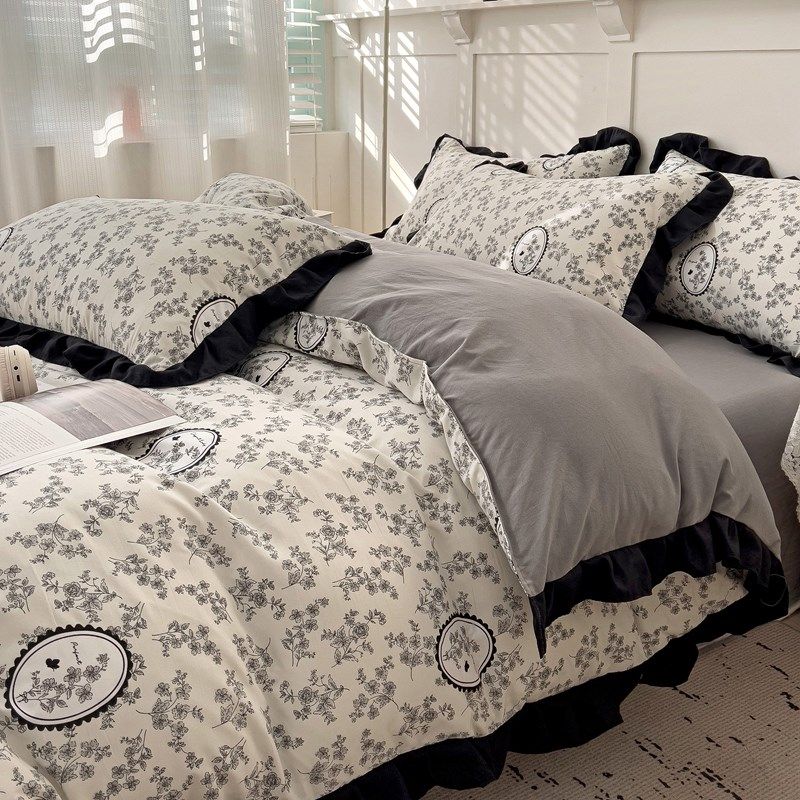 2025年新款ins公主风花边四件套法式浪漫被套床单学生宿舍三件套4,床上用品,床品套件/四件套/多件套,淘宝优惠券,粉丝福利购,淘宝优惠卷