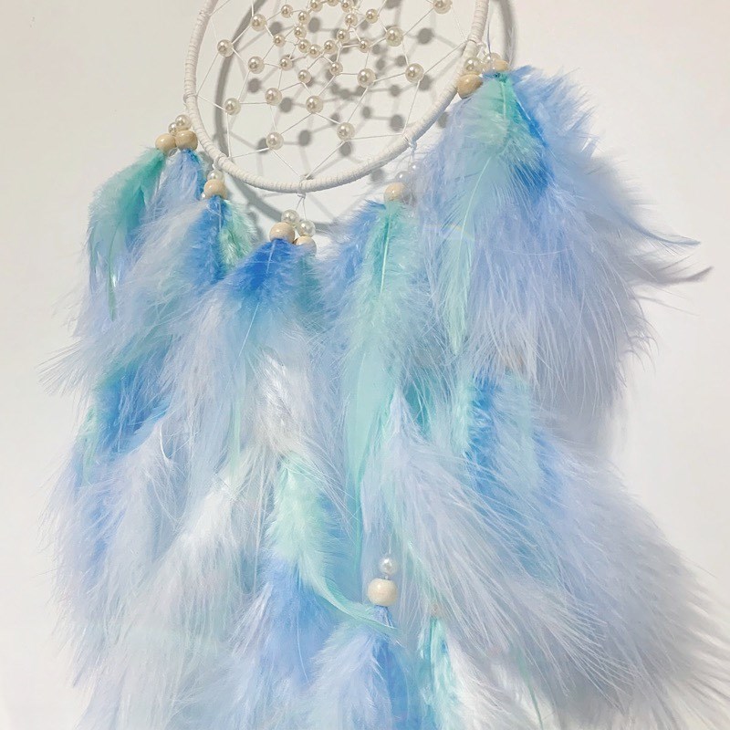 成品手工编织编织捕梦网羽毛装饰客厅房间个性礼物挂饰蓝色梦幻