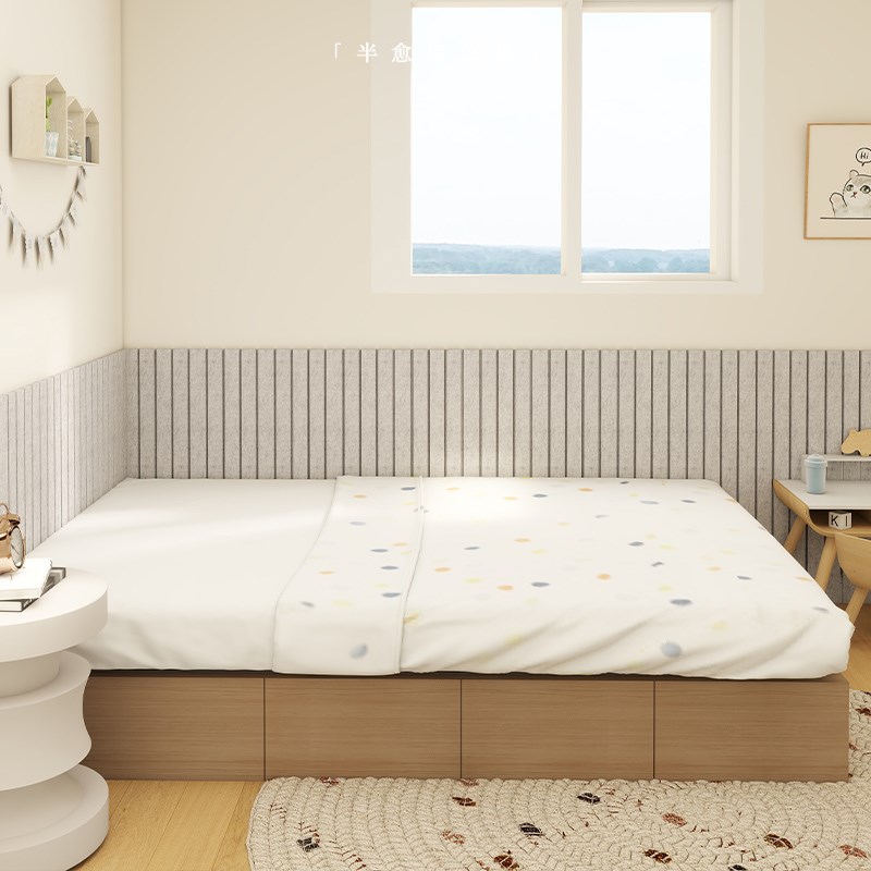 儿童房床头背景墙软包房间布置自粘防撞护墙板软木板遮丑毛毡墙围