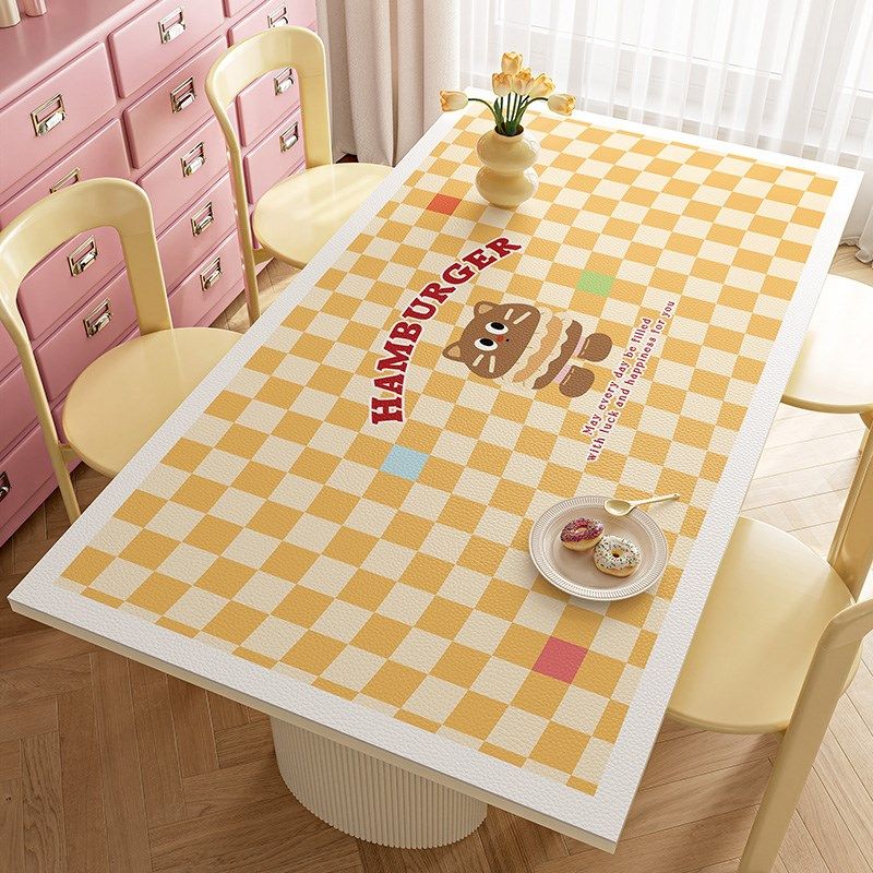 卡通棋盘格桌布防水防油免洗餐桌垫防烫隔热多巴胺茶X几桌面保护