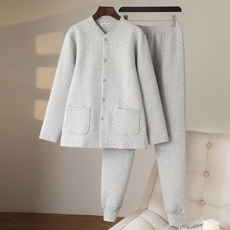 冬季老年人保暖内衣男款加绒加厚纯棉秋衣秋衣裤套装爸爸棉衣棉裤