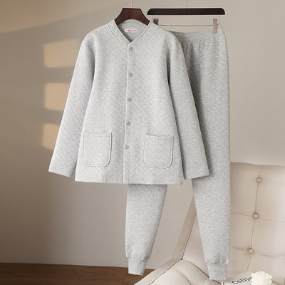 冬季老年人保暖内衣男款加绒加厚纯棉秋衣秋衣裤套装爸爸棉衣棉裤