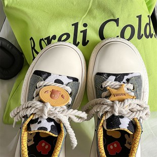 国潮胡迪卡通大头鞋女2024新款情侣厚底帆布鞋圆头增高休闲鞋男潮