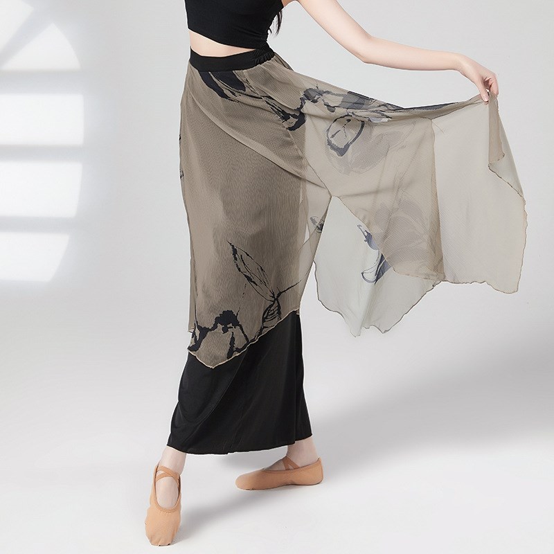 新中式国风阔腿裤裙裤多片不规则花色舞蹈松紧裤练功舞蹈服