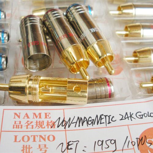 纯铜镀金 RCA莲花头 AV头 镀金音频插头 NON-MAGNETIC 24K GOLD P