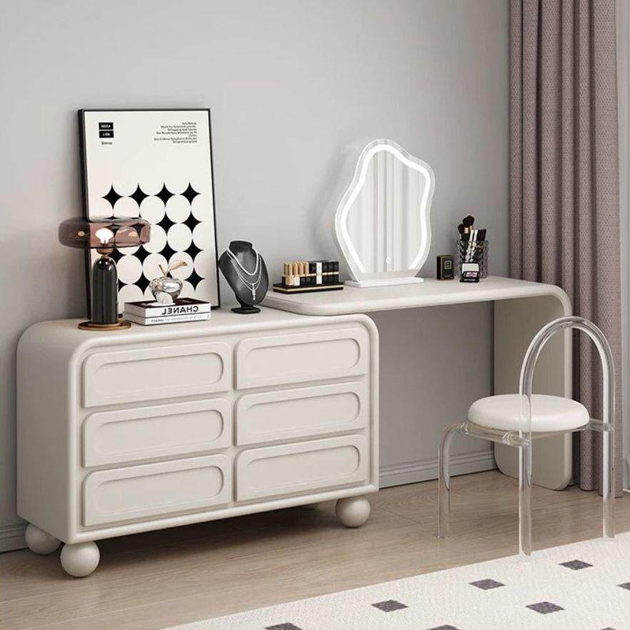 2024新款奶油风实木梳妆台一体斗柜法式极简轻奢卧室化妆台桌
