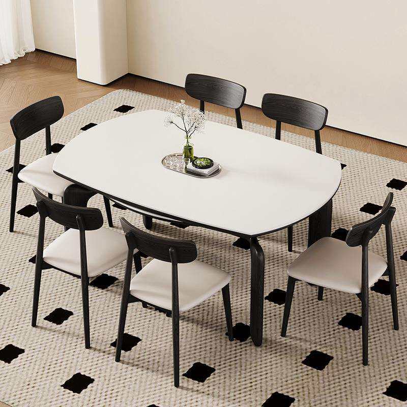 轻奢实木岩板餐桌家用小户型方圆两用诧寂风圆形伸缩折叠纯白餐桌