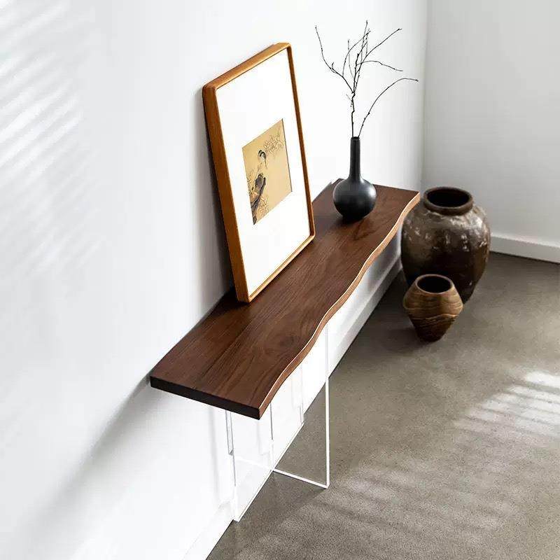 轻奢实木玄关桌亚克力靠墙窄自然边长条案简约现代入户艺术玄关台