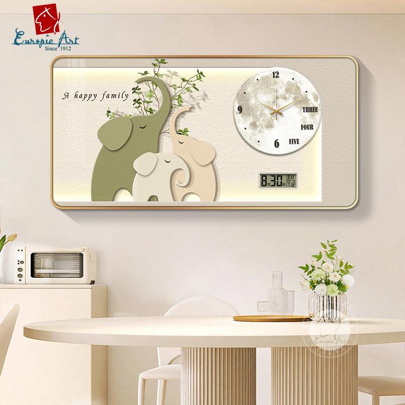 奶油风客厅挂钟2024新款电子时钟静音万年历带钟表小清新餐厅挂画