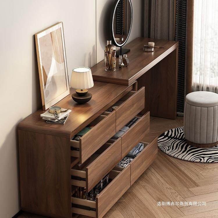 新中式实木梳妆台卧室储物柜收纳柜一体化妆桌可直角小户型化妆桌